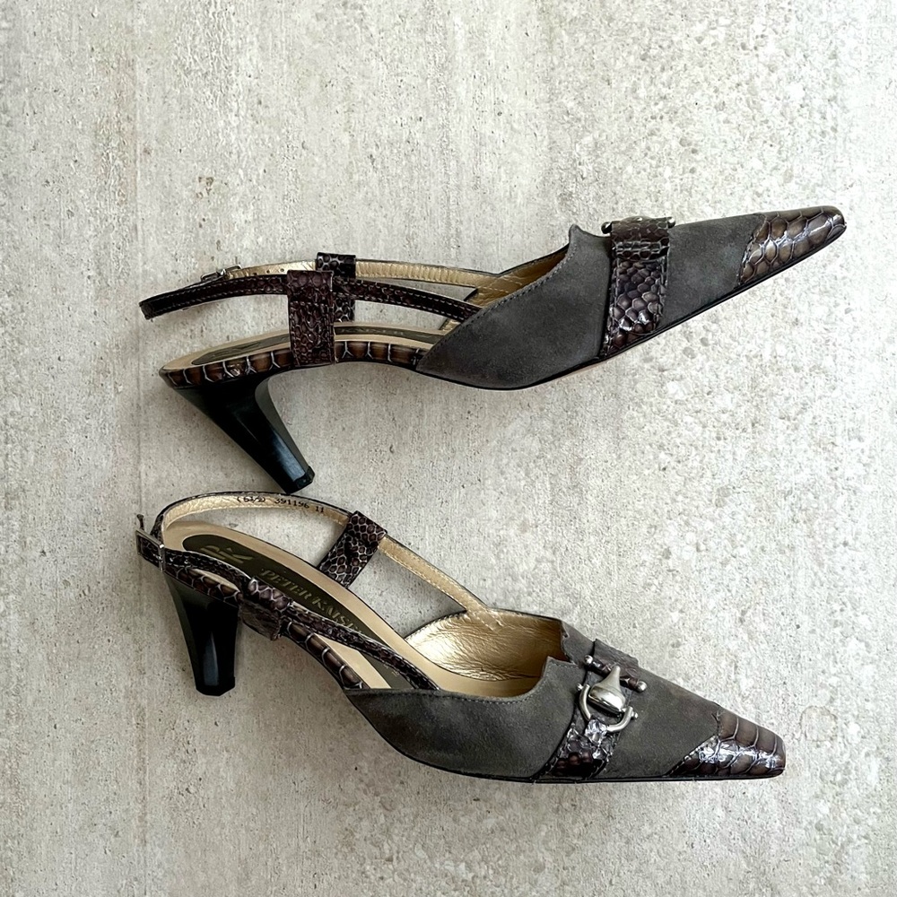 PETER KAISER Grey suede and croco slingback heels